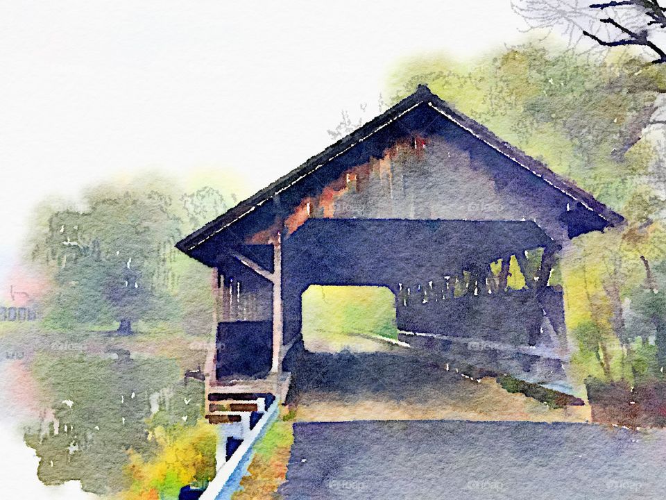 Watercolor- Fall at covered bridge 