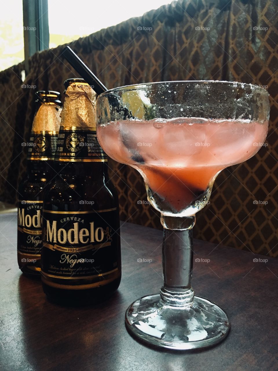 Strawberry margarita and Modelos at El Potro