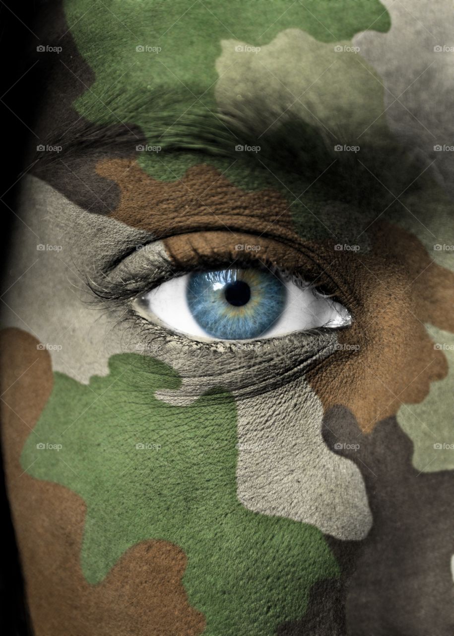 Military colors on human face