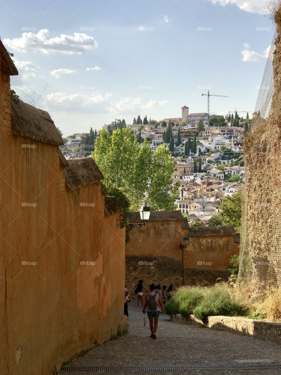 On the path down the hill, from the Palace at Alhambra, overlooks the old town of Granada, the stuff fairytales are made of, still lives here! 🧚🏼‍♀️