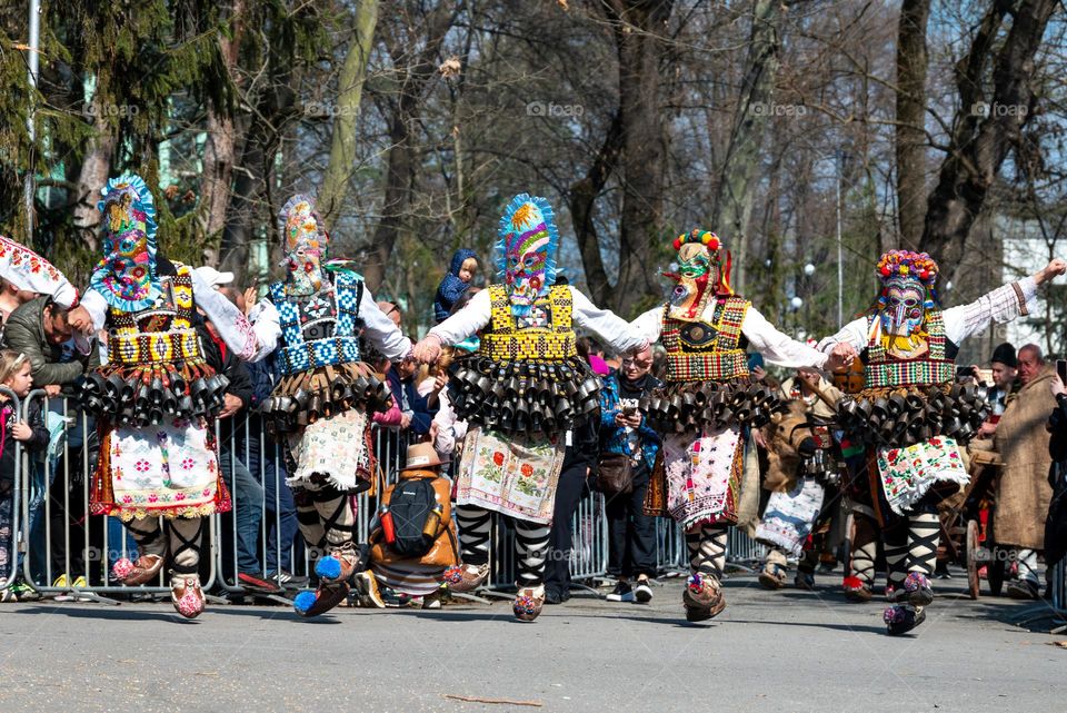 Kukeri Dance. Kukeri are elaborately costumed Bulgarian Men, who Perform Traditional Rituals Intended to Scare Away Evil Spirits