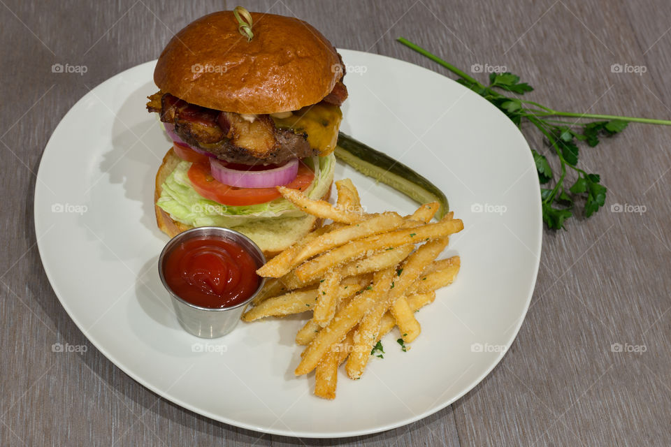 Big Mouthwatering Hamburger and French Fries