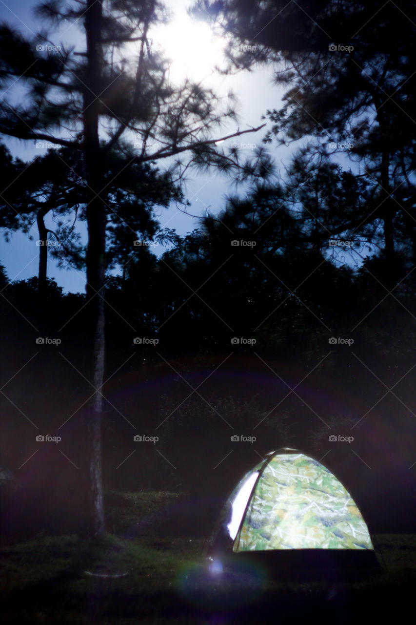 Camping. Moon light and Camping at PhuRuea national park in Loei, Thailand