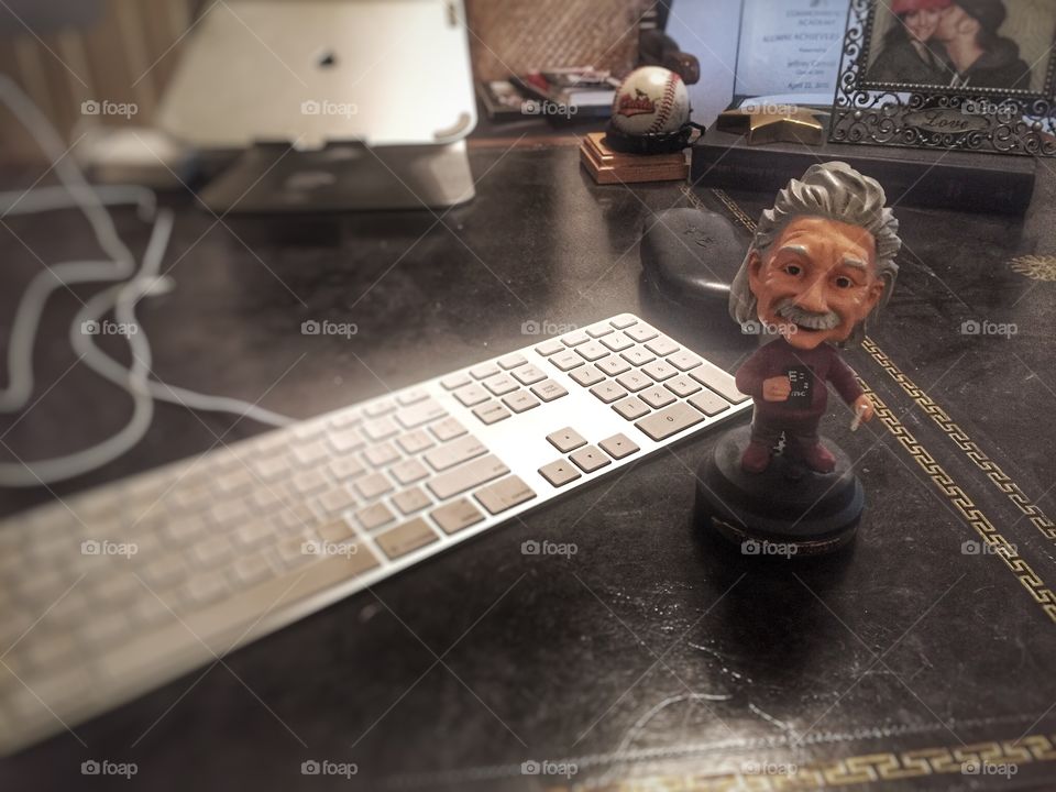 View of a desk. Items on a desk