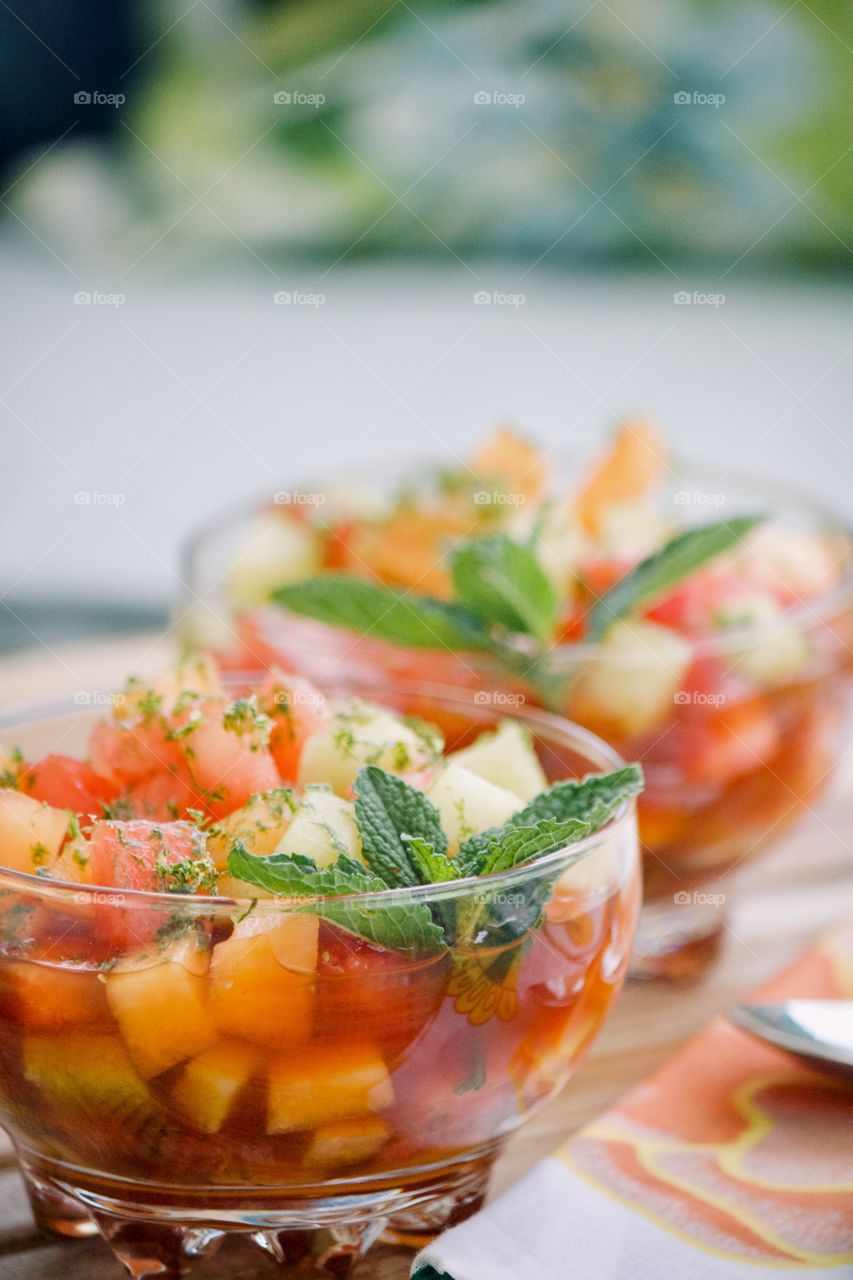 Refreshing fruit salad in the summer 