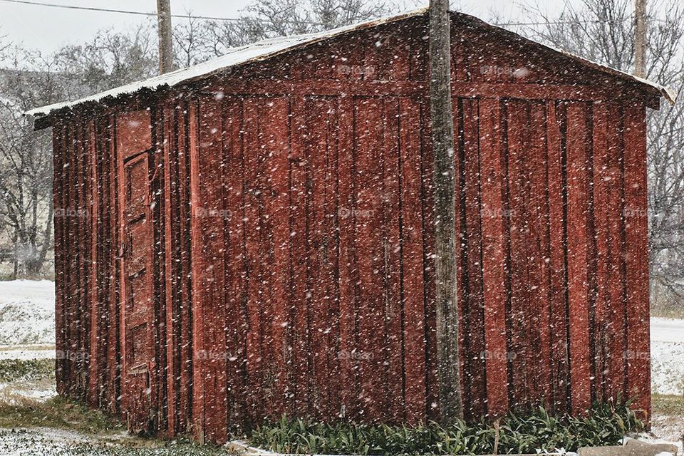 snowy shack