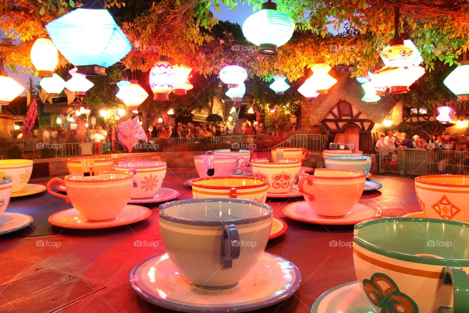 Shiny Happy Tea Cups

3-4 second long exposure in between rides at the Hatters Mad Tea Cups at Disneyland. 