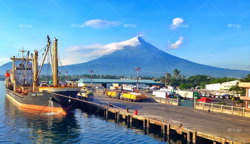 Mayon Volcano by the Sea Port