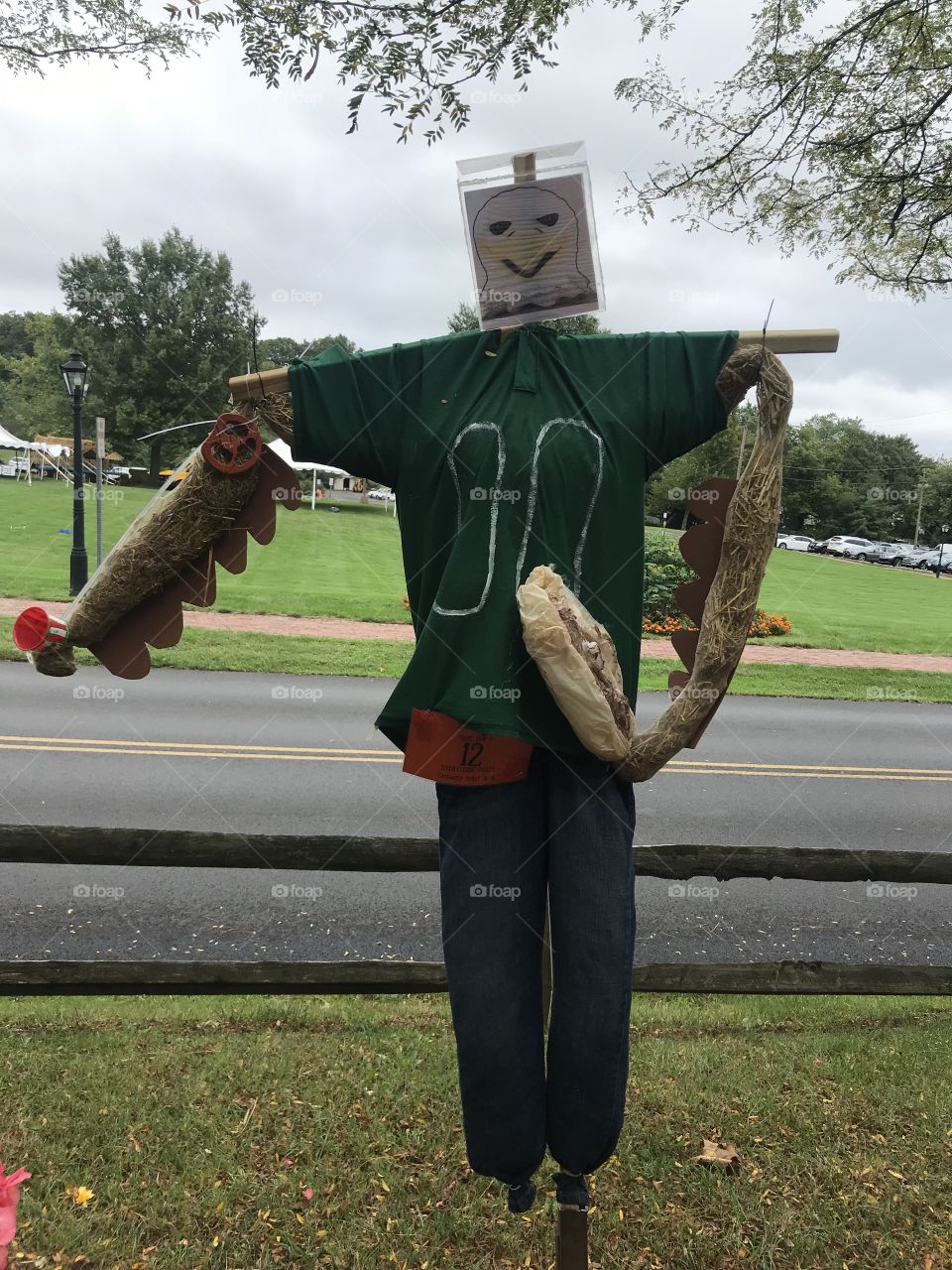 Philly eagle scarecrow with cheesestake, pretzel and water ice. 