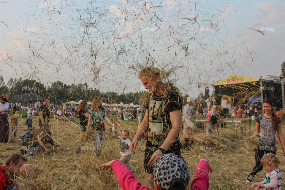 scattered hay at a festival