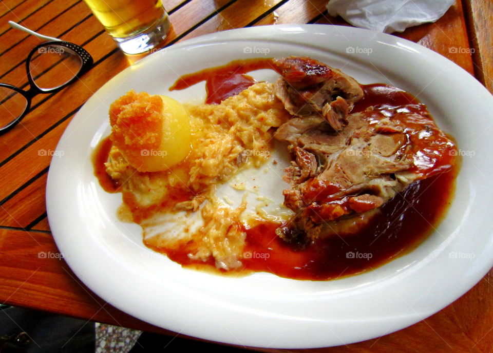 Food on a plate. fried meat with mashed potatoes, salad