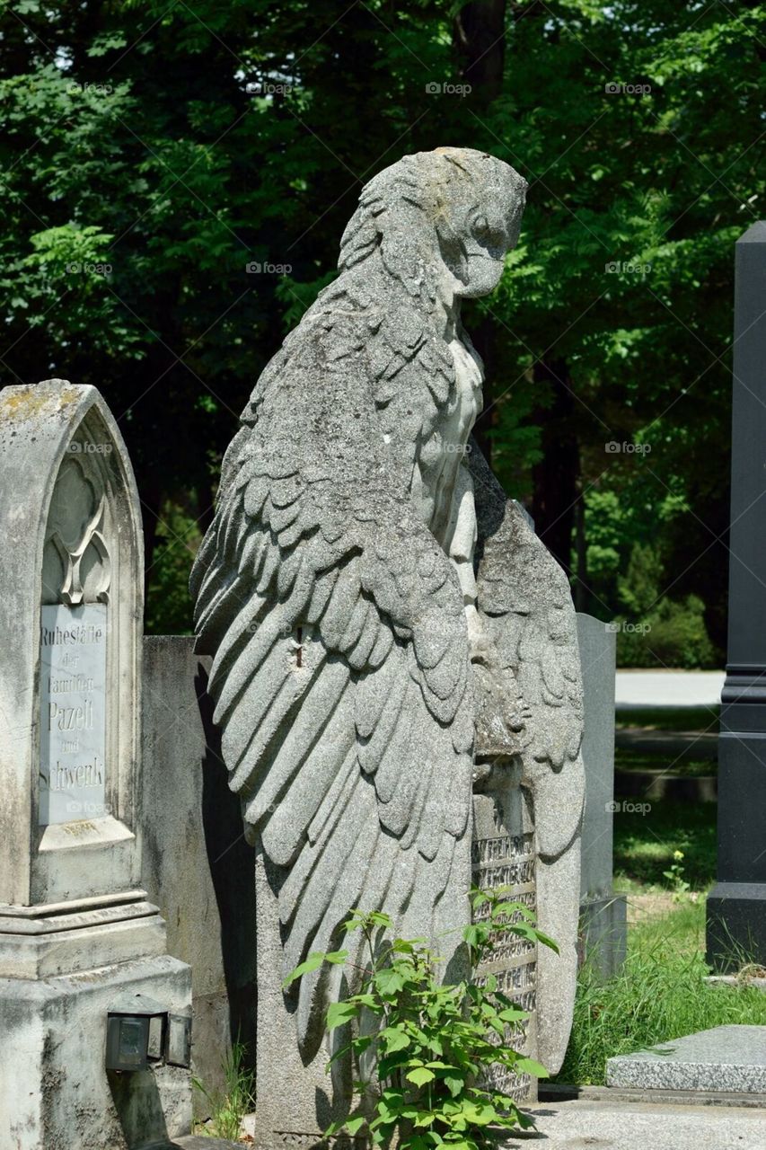 Amazing eagle-shaped tombstone, central cemetary of Vienna