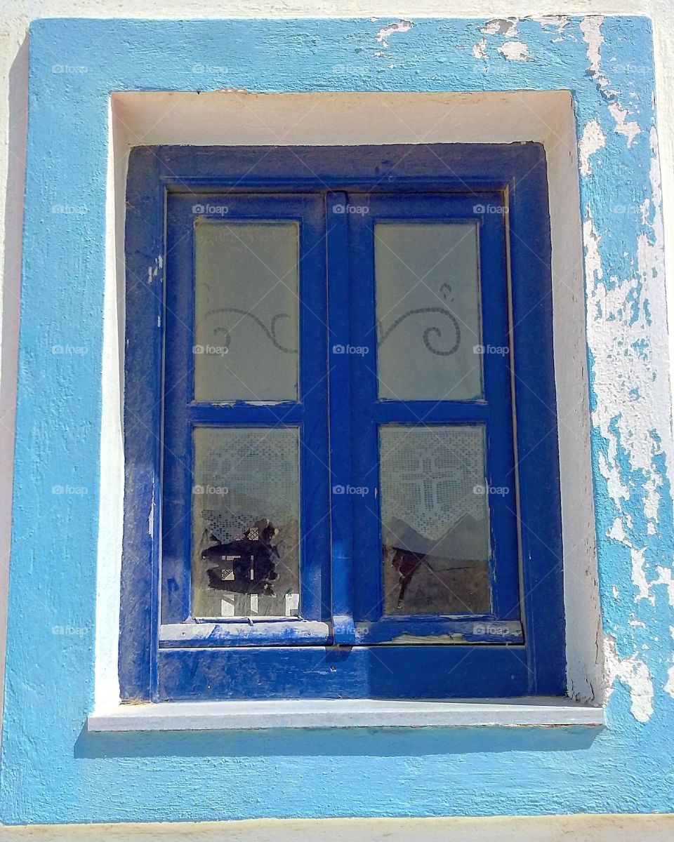 blue window from the outside