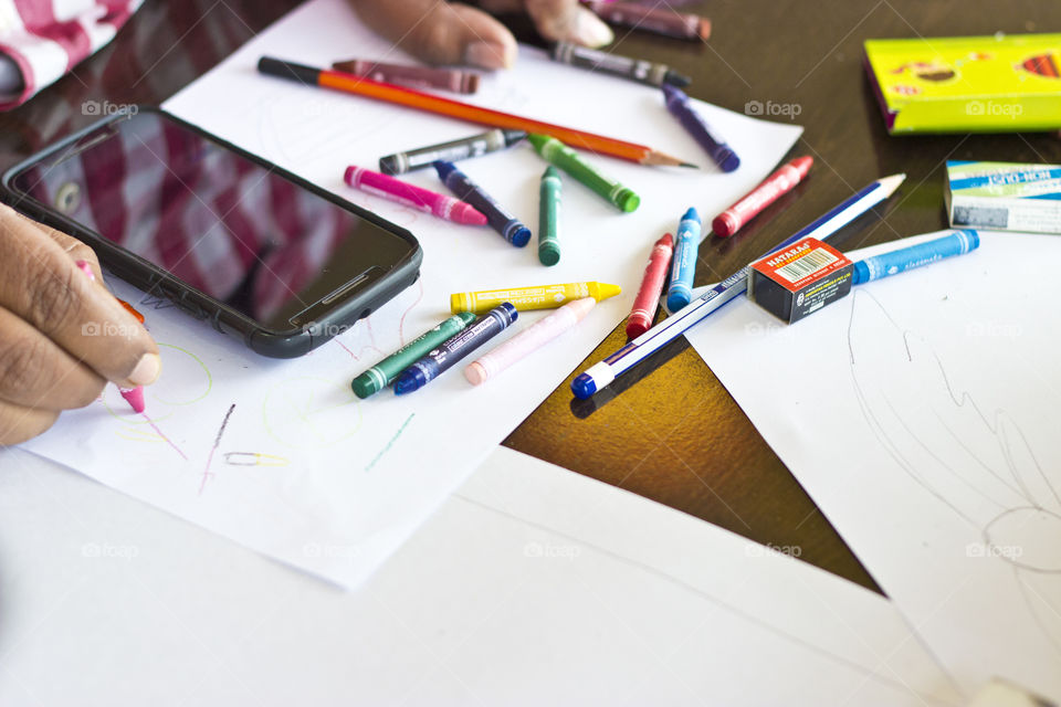 Artists drawing sketch with crayons