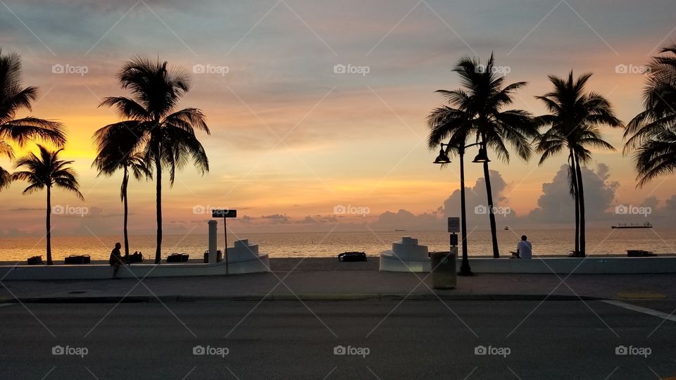 July 4, 2019 driving along Fort Lauderdale Beach Boulevard,  Florida. Mesmerizing view of the Sunrise.