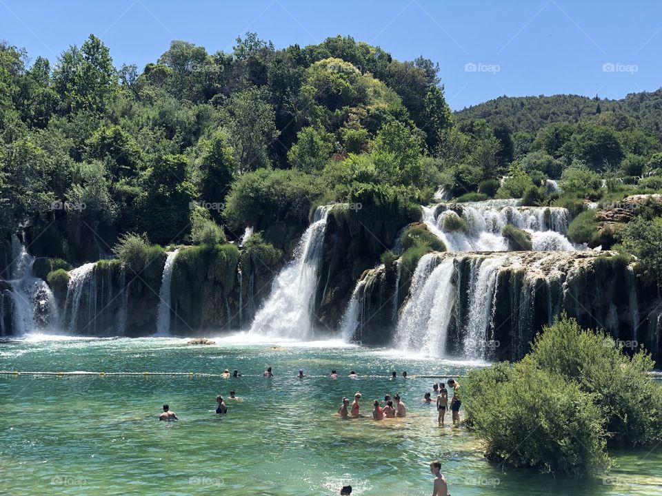 Beautiful scenic waterfall swim area In Croatia, in one of there national parks , a must do if ever you do go.