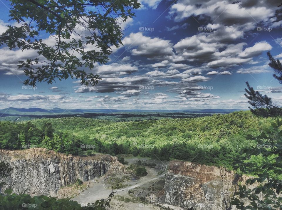 View of the Mount Holyoke Range above old rock quarry on Mount Tom in Holyoke, MA