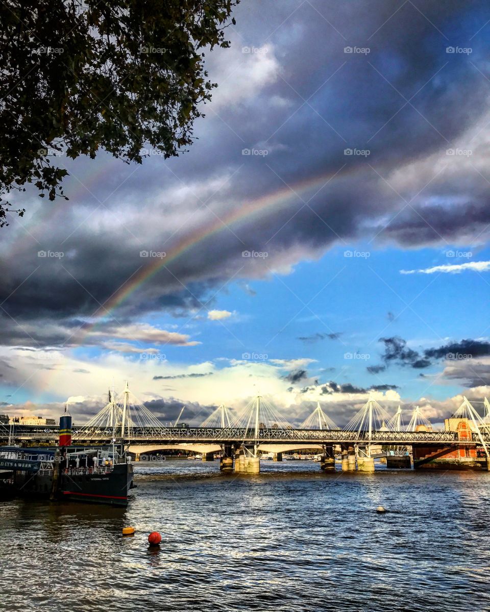 Millennium Bridge, London.  Thames river. England. 