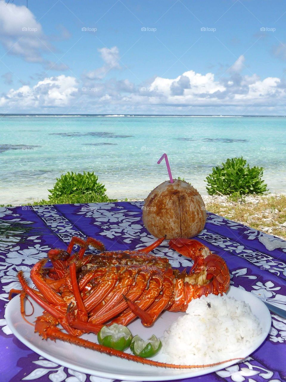Crayfish and coconut, perfect lunch - Huahine, French polynesia