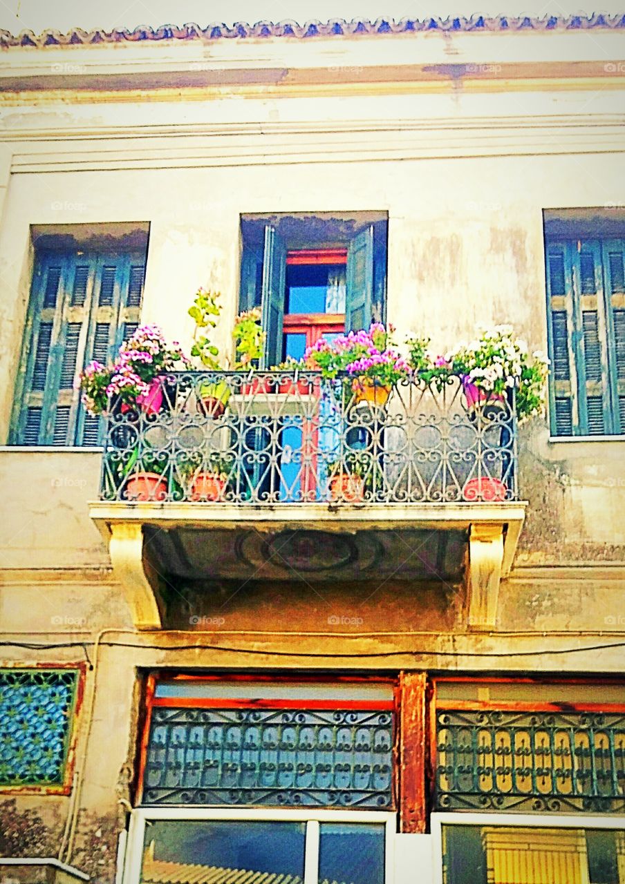 balcony with flowers