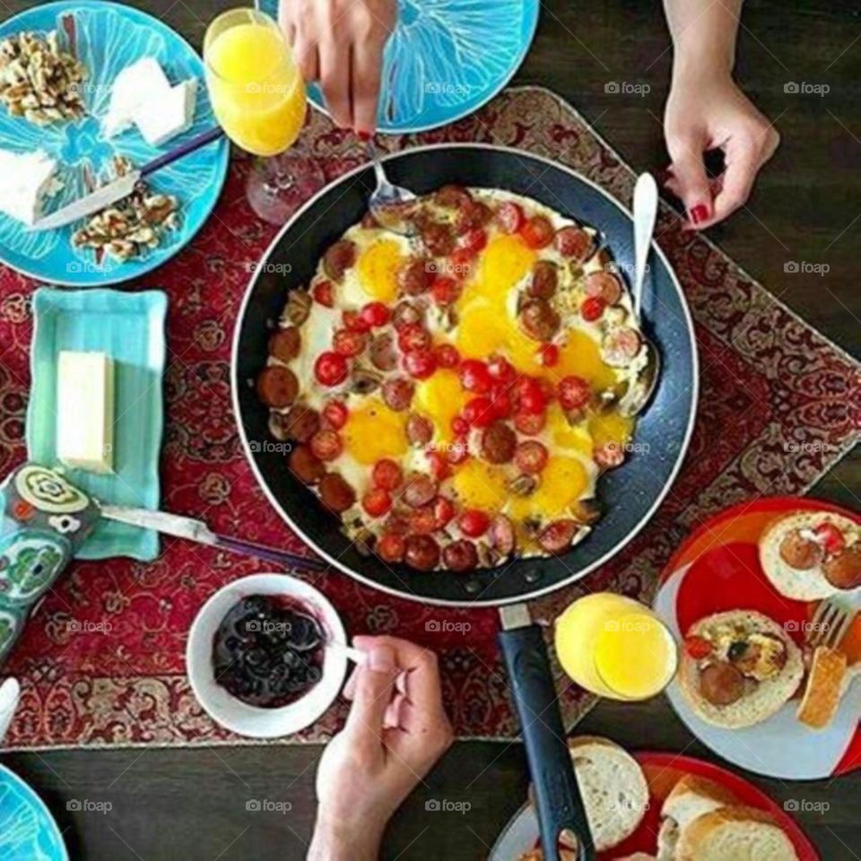 Breakfast with tasty omelette 