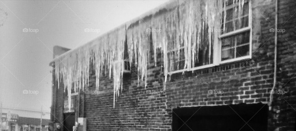 Old Brick Building with Ice cycles