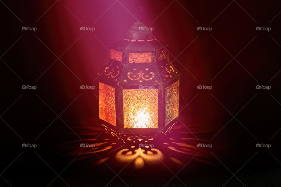 Arabic lantern lit up for Ramadan