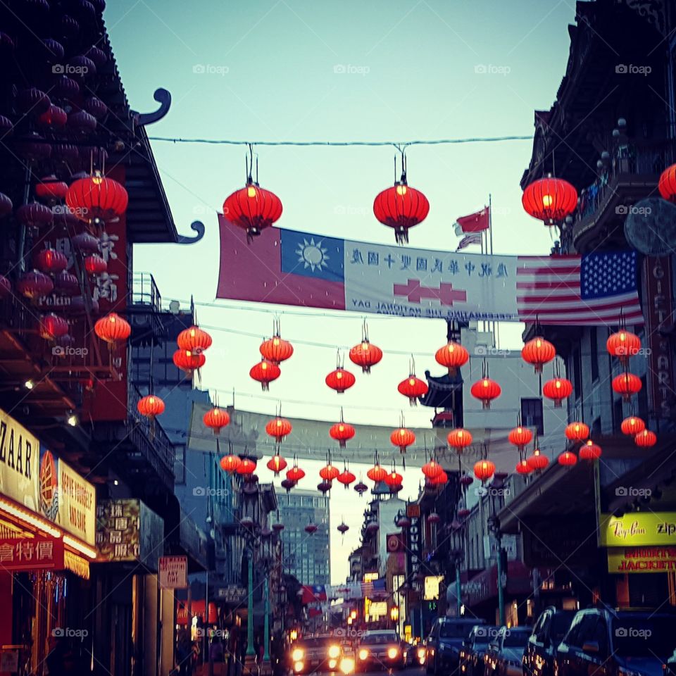 hanging red lanterns in Chinatown San francisco