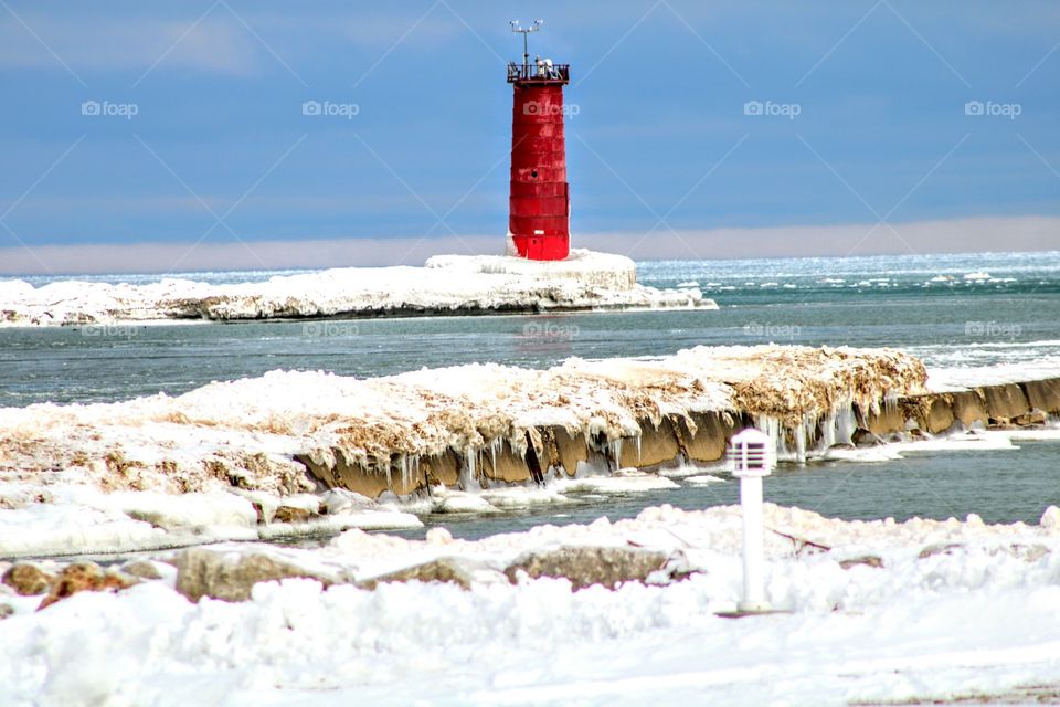 Winter Lighthouse In Wisconsin