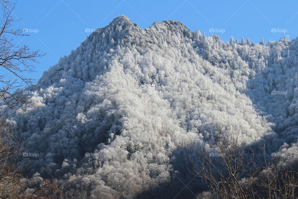 View of frozen mountain