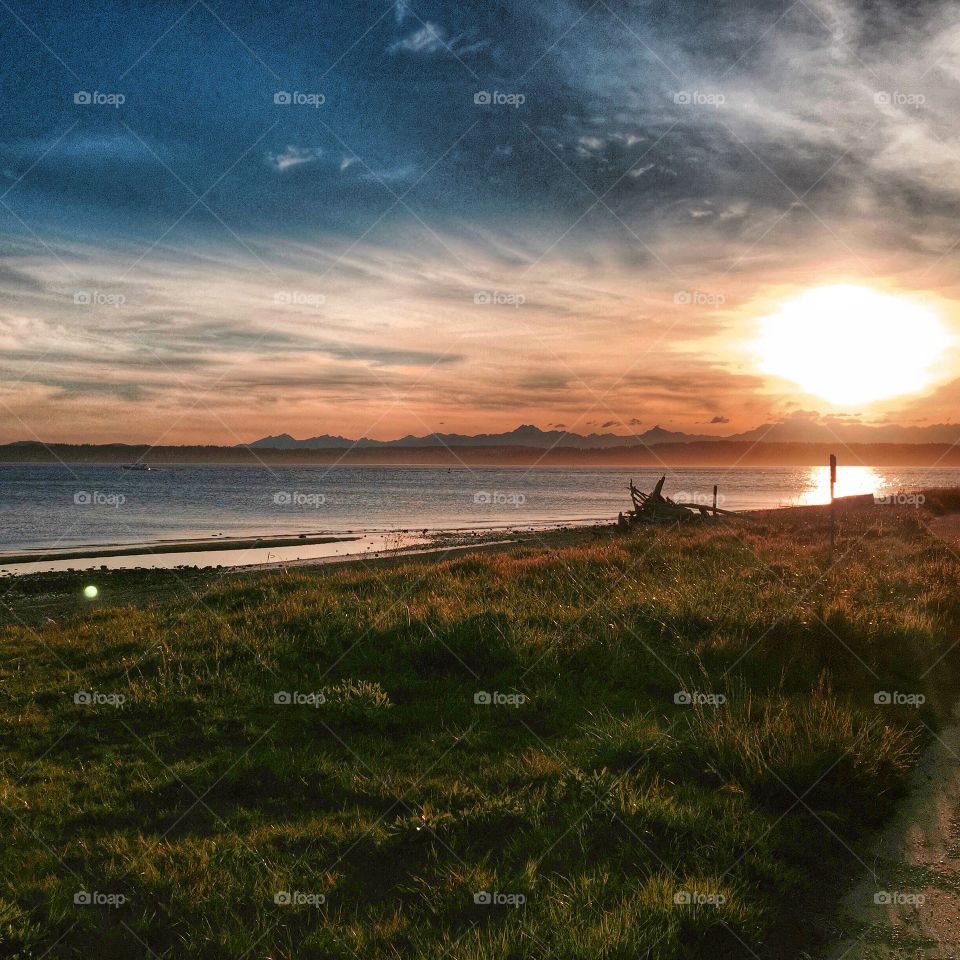 Beach at sunset. Discovery Park