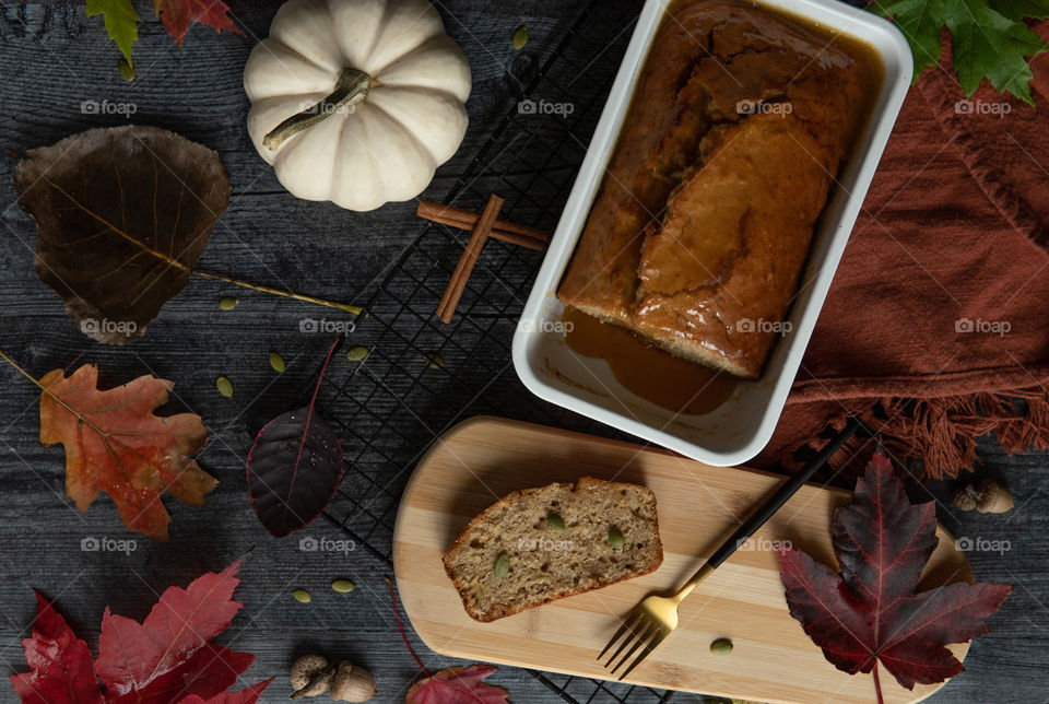 Moody fall baked bread flat lay 