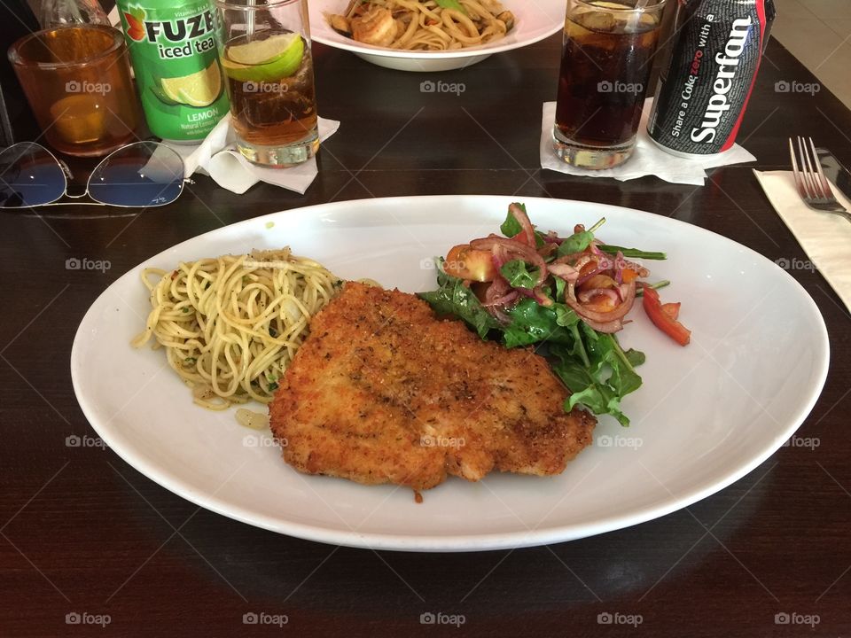 Pasta Ricardo with fried Cordon Blue