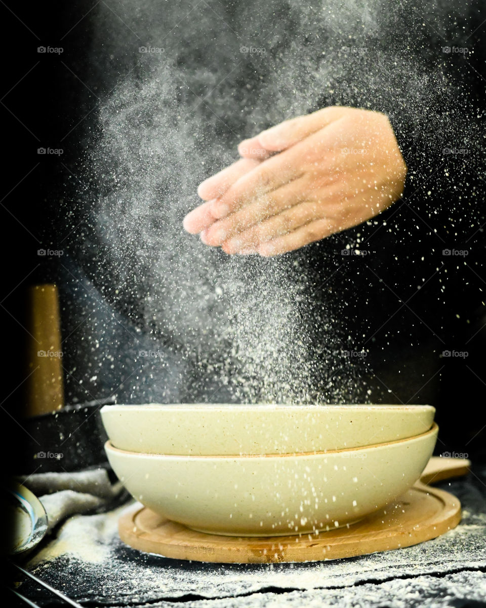 Playing with flour is so much fun , baking is fun , process shot , flour action shot , working in the kitchen , foodies in the kitchen 