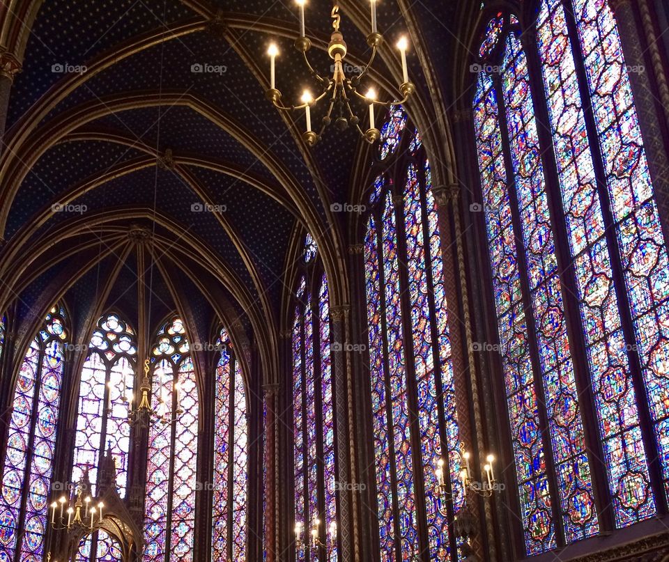 Saint Chapelle in Paris - intricate mosaic windows 