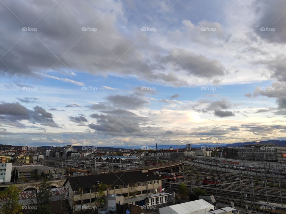 Zurich Switzerland cityscape in the evening