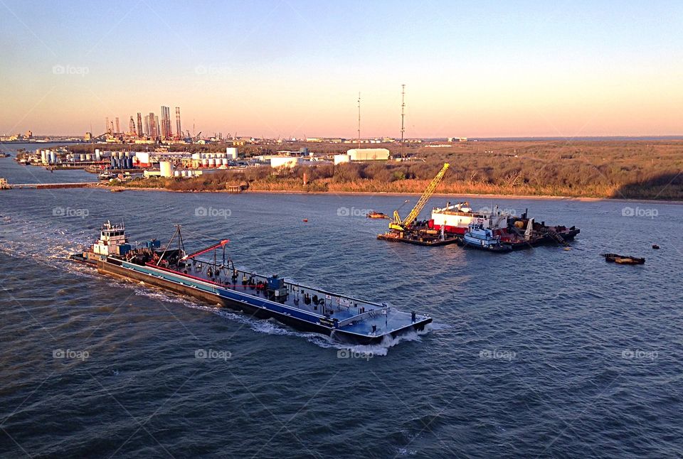 Early morning fuel barge 