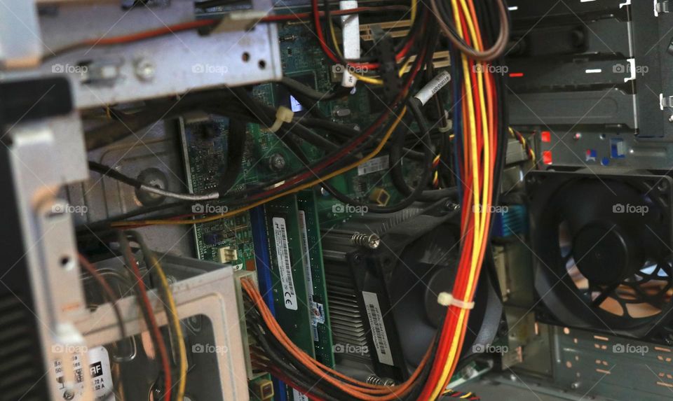 Photo of an electronic circuit in a computer cpu